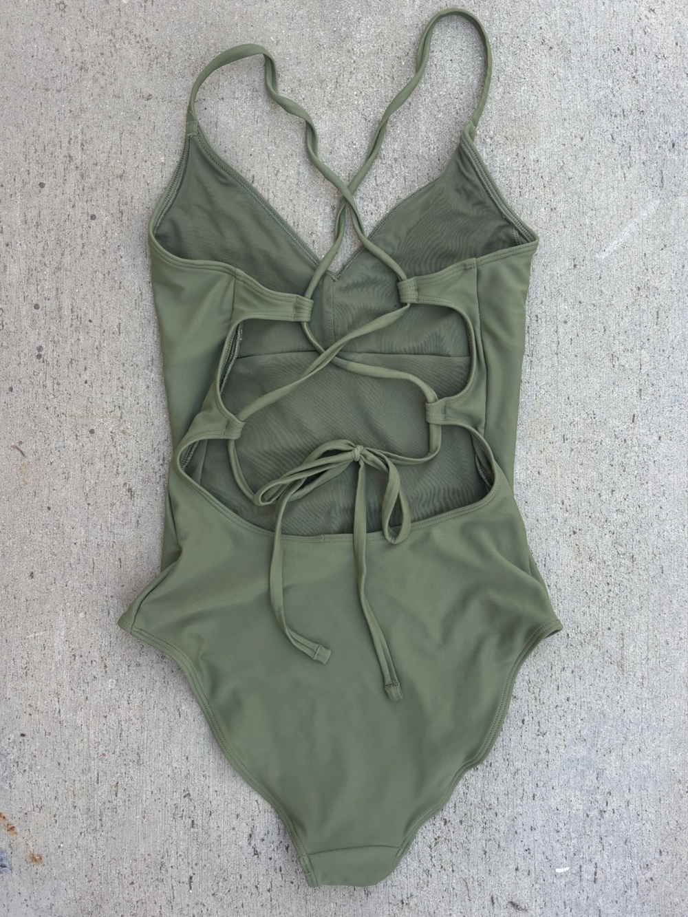 aerie Olive Green One-Piece Tie Back Swimsuit - Picture 2 of 3